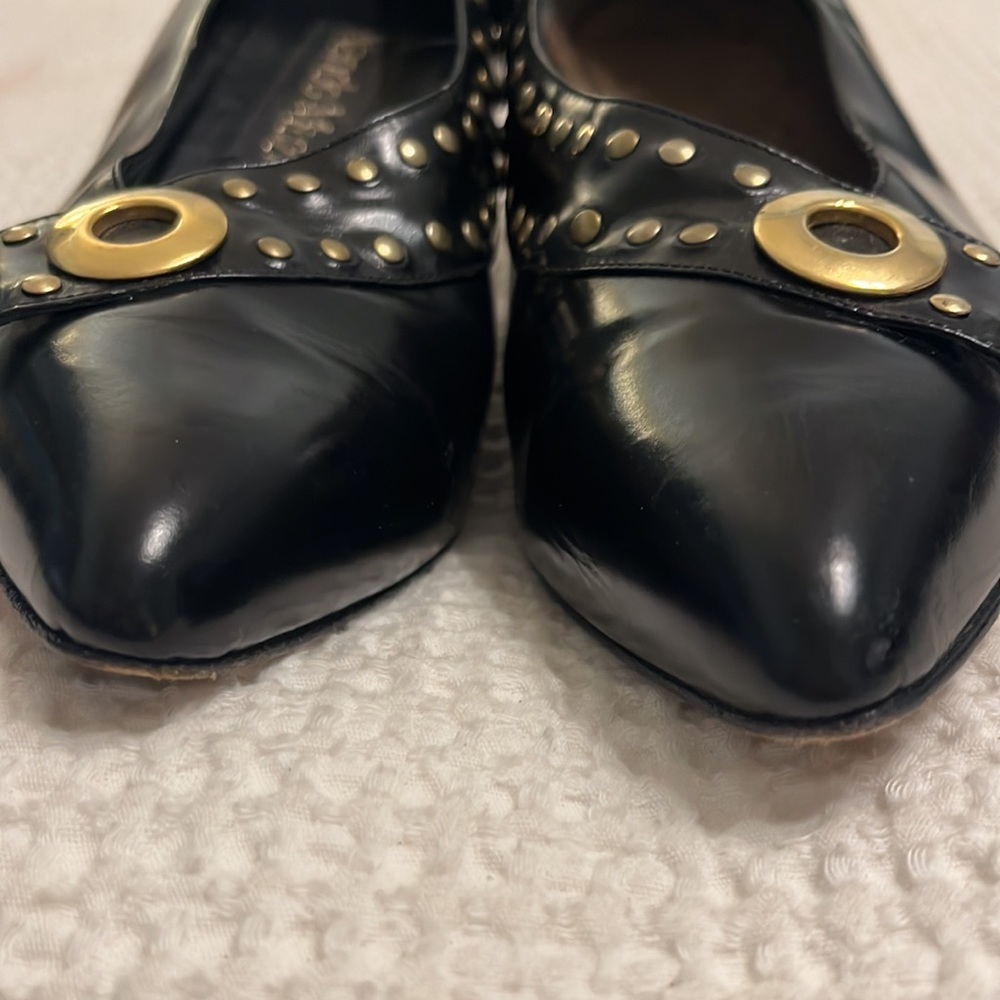 Women’s Nando Muzi Black Heels Size 8.5 Gold Stud Accents Made in Italy Pointed - Picture 5 of 8